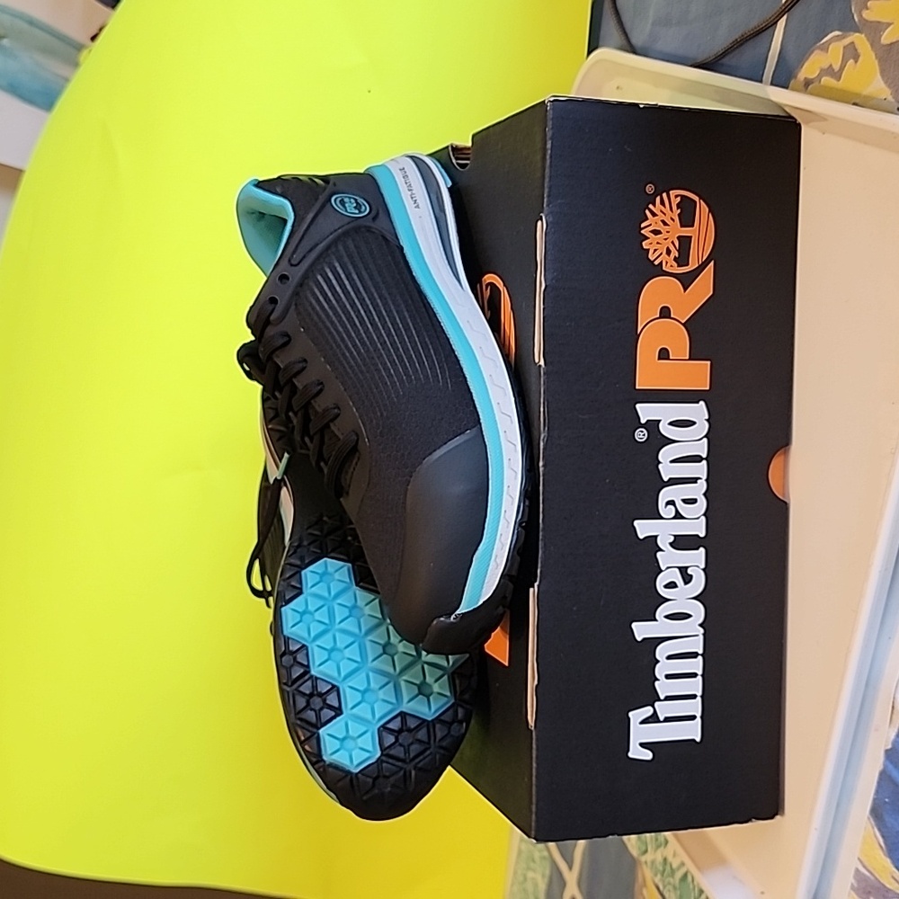 Timberland Pro Anti Fatigue Women Safety Toe Work Sneaker Size 7, Black/Teal.NEW